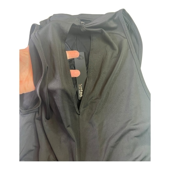 Krisa X Revolve Solid Black Faux Wrap Back Ruched Cutout Bodycon Dress XS NEW - Picture 12 of 14